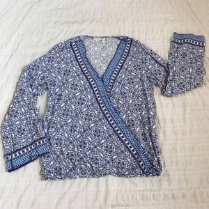 Boho blue crossover wrap top, excellent condition